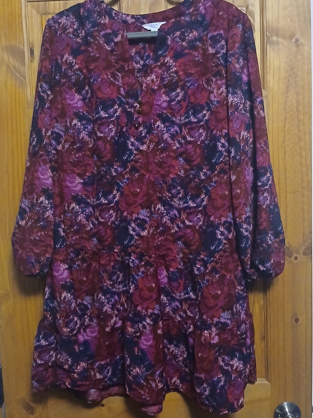 Time and Tru Burgundy and Navy Floral Tunic Dress